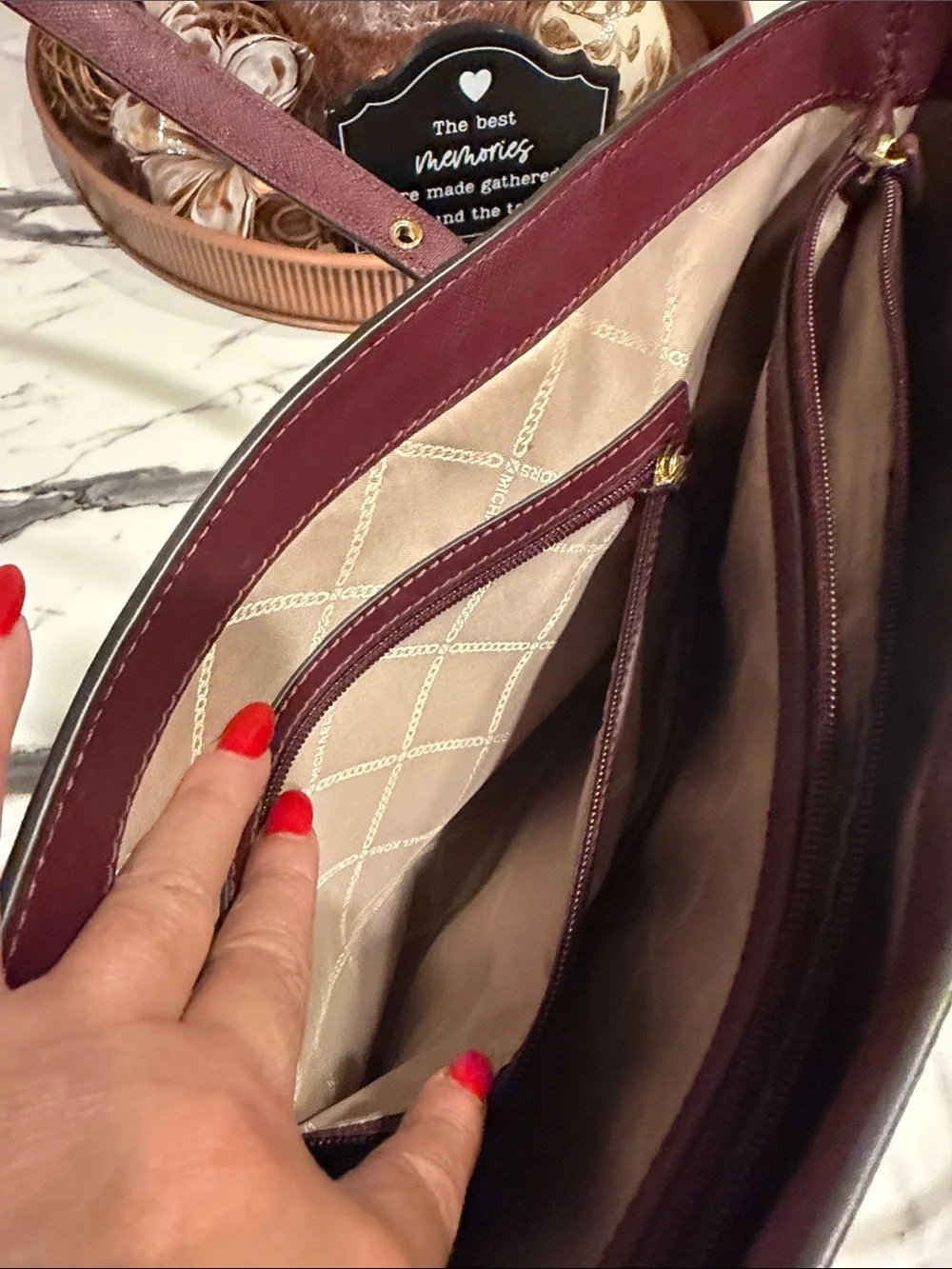 Michael Kors Burgundy Saffiano Leather Tote with Gold Hardware